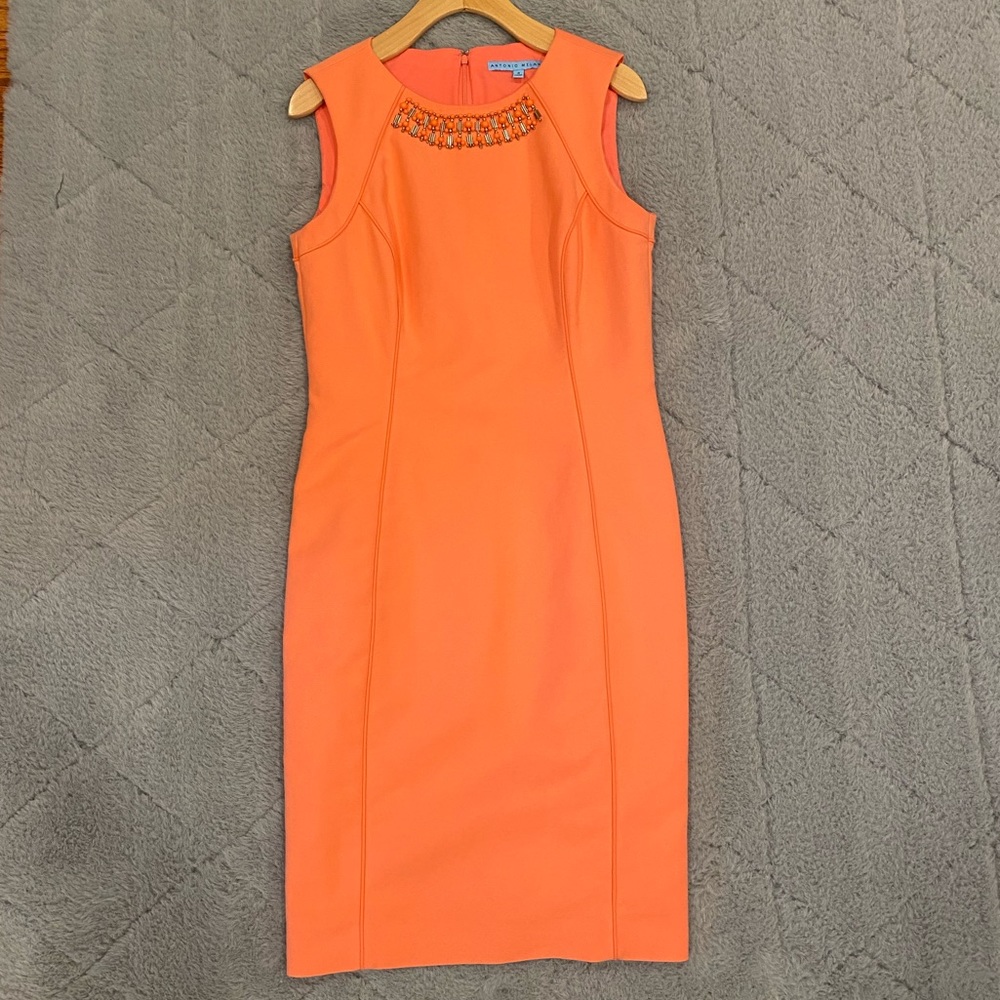 Antonio Melani Coral Sheath Dress with Beaded Collar